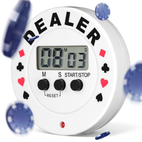Digital Poker Timer and Dealer Button, Professional Blind Level Countdown Clock with Suit Patterns, Large LCD Display Electronic Timer for, Home Card Game and Tournaments