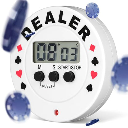 Digital Poker Timer and Dealer Button, Professional Blind Level Countdown Clock with Suit Patterns, Large LCD Display Electronic Timer for, Home Card Game and Tournaments