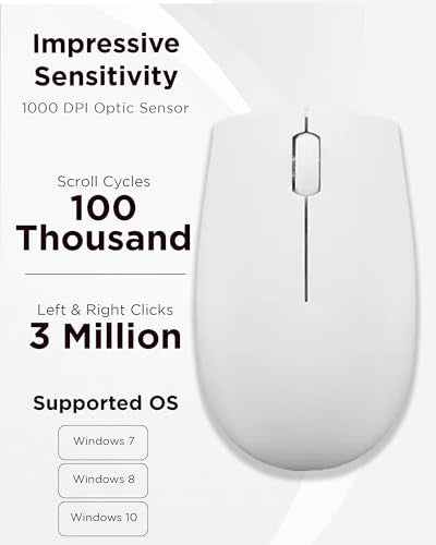 Lenovo 300 Wireless Mouse – Computer Mouse for PC, Laptop with Windows – Ambidextrous Design – 2.4 GHz Nano USB Receiver – 12 Month Battery Life - color: Cloud Grey