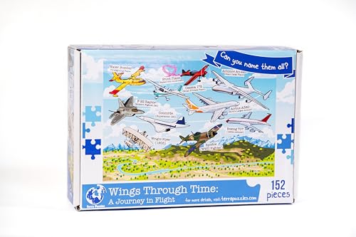 History of Airplanes Wooden Jigsaw Puzzle – 152 Pieces – Educational Aviation Puzzle for Kids (Ages 6–12) – Learn Famous Planes from Wright Flyer to Modern Jets – STEM Gift for Boys & Girls