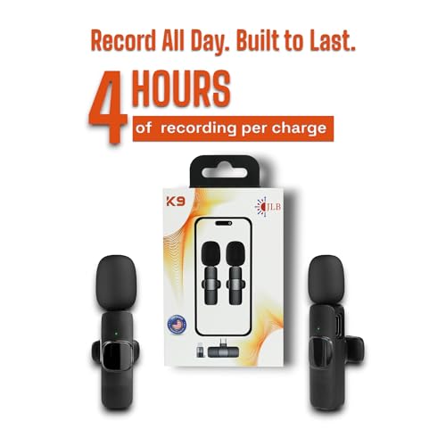 JLB Wireless Lavalier Lapel Microphone 2-Pack for iPhone, iPad & USB-C | Plug & play, noise canceling, 360° pickup, reverb mode, 65ft range — for podcast, vlog & livestream