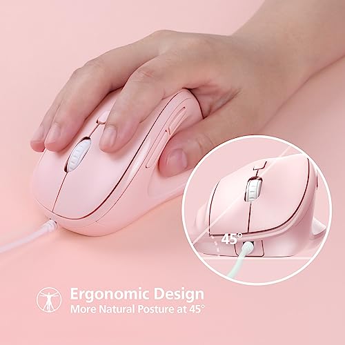 Micropack Ergonomic Mouse Wired for Laptop, PC Computer and Desktop, Ergo Mouse Vertical with Silent Clicks, Up to 3200 DPI Adjustable Mouse Sensitivity, Pink - color: Pink, size: Wired