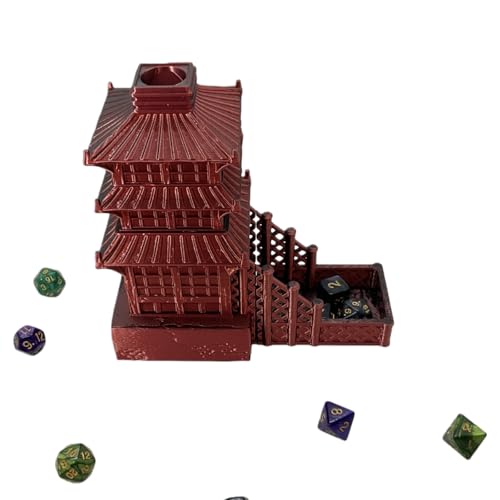 Temple Dice Dice Tower Dungeons and Dragons RPG Tabletop Roleplaying Game Jail DND (Random 7PCS D20 Dice Set Included) (Red+Brown) - color: Brown