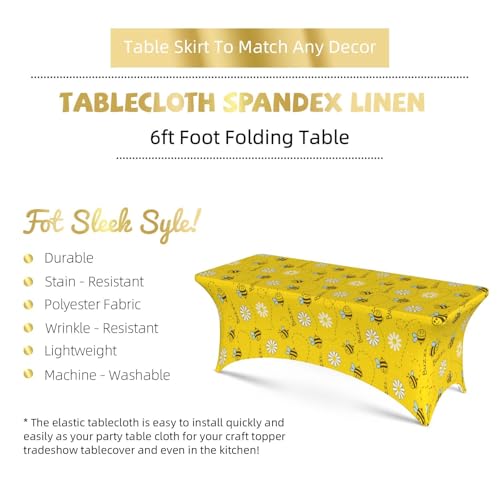 Famame Cute Cartoon Bee Honeycomb Rectangular Fitted Tablecloth- 6Ft Stretch Spandex Table Covers Patio Design Tablecloths for Wedding Banquet Party (72Lx30Wx30H) - color: Bee Honeycomb, size: 3" x 1" (Rectangular)