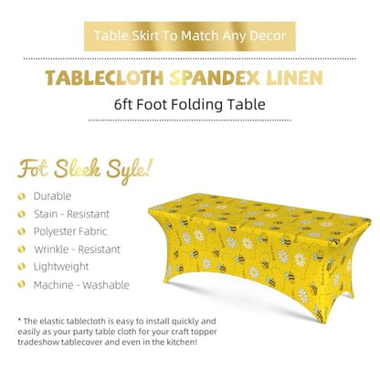 Famame Cute Cartoon Bee Honeycomb Rectangular Fitted Tablecloth- 6Ft Stretch Spandex Table Covers Patio Design Tablecloths for Wedding Banquet Party (72Lx30Wx30H) - color: Bee Honeycomb, size: 3" x 1" (Rectangular)