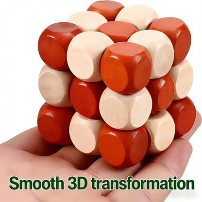 MAGIKON Brain Teaser Cube Puzzle Toy, Snake Cube Wooden 3D Puzzle | Wood, two-tone colors, snake cube design, smooth gliding, logic puzzle, for kids adults, spatial awareness toy