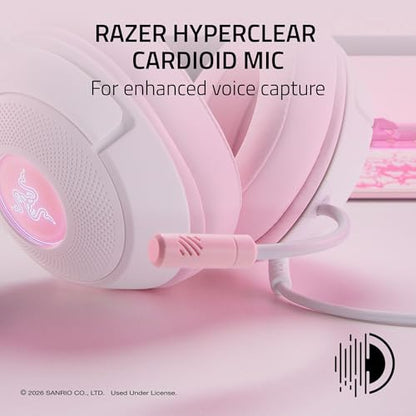 Razer Kraken Kitty V2 USB Wired Headset w/Kitty Ears, Hello Kitty Edition | Chroma RGB Stream Reactive Lighting, HyperClear Cardioid Mic, 7.1 Surround Sound, TriForce 40mm Drivers