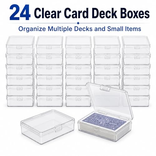 24 Pack Card Deck Box, Clear Plastic Playing Card Case, 1.2mm Thick Snap-Tight Card Storage Box for Standard Playing Cards, Game Cards and Small Parts, 3.8 x 2.7 x 0.82 in - color: 24PCS - 3.8x2.7x0.82 Inch