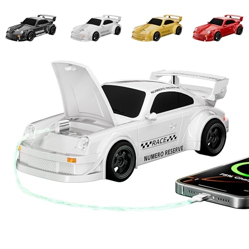 65W Fast Charging Desktop Charger, 3-Port USB-C & USB-A GaN Power Station, Racing Car Design with Intelligent Power Allocation, Compatible with iPhone, Android, iPad, Laptop & Earbuds (White) - color: White