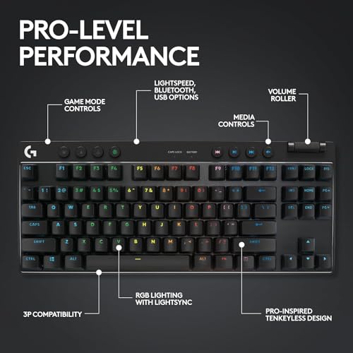 Logitech G PRO X TKL Lightspeed Wireless Gaming Keyboard (Tactile) - Black | Lightspeed wireless, Ultra-Portable Tenkeyless Design, LIGHTSYNC RGB, PBT keycaps, Tactile Switches - color: Black, size: TKL - Wireless, style: Tactile