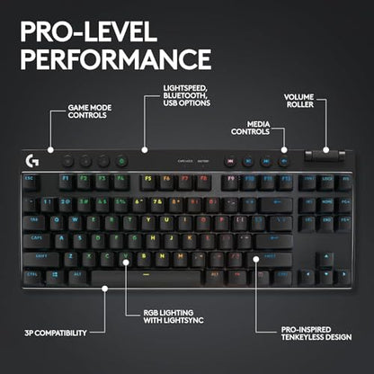 Logitech G PRO X TKL Lightspeed Wireless Gaming Keyboard (Tactile) - Black | Lightspeed wireless, Ultra-Portable Tenkeyless Design, LIGHTSYNC RGB, PBT keycaps, Tactile Switches - color: Black, size: TKL - Wireless, style: Tactile