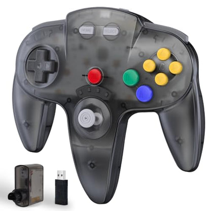KIWITATA Wireless N64 Controller for Switch Games, 2.4GHZ N64 Wireless Remote Joystick Game Controller Compatible with N64 Console, Switch 1/2, Windows PC & Mac Clear Gray - color: Clear gray