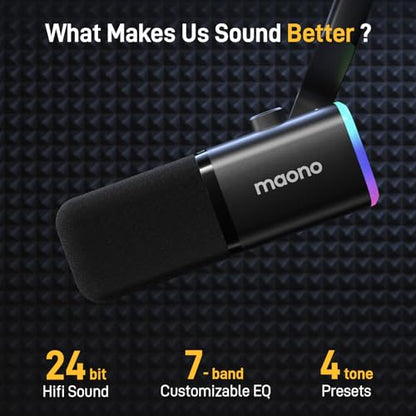 MAONO XLR/USB Gaming Microphone with BA20 Boom Arm, PC Computer Gaming Streaming Mic with RGB Light, Mute Button, Headphones Jack,Bundle for Gaming Podcast Recording (PD100X Black+BA20 Black)