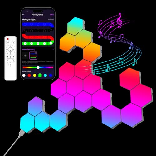 OJQ 20 Pack Hexagon Lights Wall RGB Panel - Hexagonal Led Lights Room Decor | Wall Lights Birthday Decorations Gaming Equipment Honeycomb Shape Panels Hexagon Gaming Lights for Bedroom Children - color: Multicolor 20 Pack