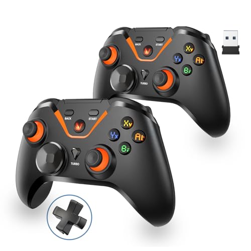 Wireless Gaming Controller for PC/NS/Android(2-Pack): Wired & USB Receiver Wireless & Bluetooth, Pressure-Sensitive Trigger, 6-Axis Motion, Dual Vibration Feel, Turbo, Ergonomic Design(No Xbox/PS) - color: 2 Black