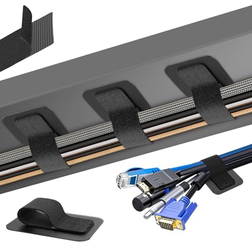 Under Desk Cable Management, 【Holds 15 Cables】【Ultra Adhesion】 Hook and Loop Cable Strap, Adjustable Long Cable Tie, Reusable Cable Clip Hiding, 20 Pairs