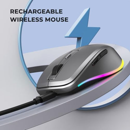 PEIOUS Wireless Mouse Jiggler - Keep Computers Awake, Space Grey | Rechargeable LED Mouse, Silent Clicks, Adjustable DPI and Random Movement Keep Computers Awake for Laptop/PC/Mac - color: Space Grey