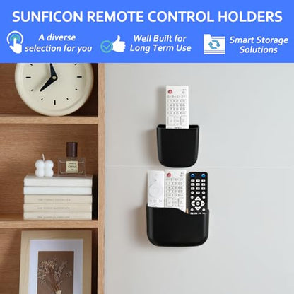 SUNFICON Remote Holder Wall Mount TV FAN Remote Control Holder Bedside Caddy Wall Organizer Phone Holder for Office Adhesive Media Player Controller Holder Box Tray Home Desk Nightstand 2 SMALL BLACK - color: 2SMALL BLACK