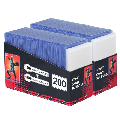400 Card Sleeves, Clear Hard Sleeves for Cards, 3"X4" Card Protectors, Baseball Card Sleeves, Hard Plastic Card Holder for Trading Sports Football Game Cards (200 Hard Sleeves+200 Penny Sleeves) - size: 200 Hard+200 Soft Sleeves