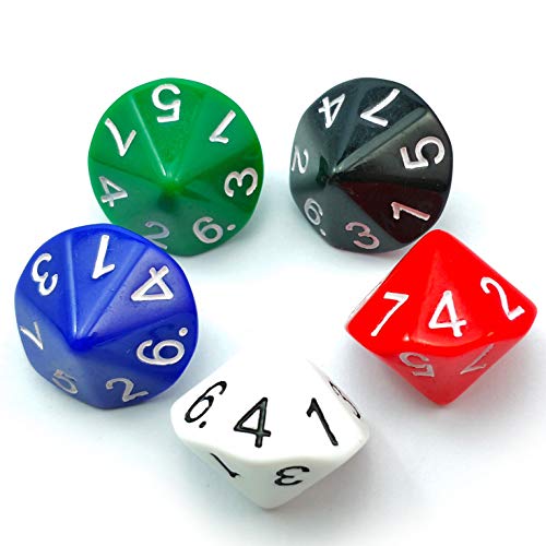 BESCON 5pcs Pack of D14 Dice Numbered 1 to 7 Twice - 14 Sides Dice Assorted Colors of 5 Set - color: D14 Assorted Colors 5pcs Set