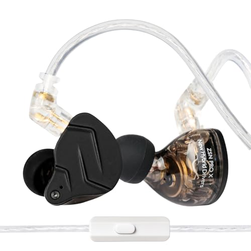 Kinboofi KZ ZSN PRO X Gaming Earbuds, in Ear Earphone 1BA 1DD HiFi Bass Earbuds Headphone, Noise Cancelling Headset Metal IEM with Removable C Pin Cable (Black with Microphone) - color: Dark Black, size: With Mic, style: With Mic