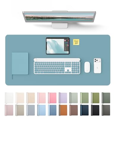 YSAGi Leather Desk Pad Protector, Office Desk Mat, Large Mouse Pad, Non-Slip PU Leather Desk Blotter, Laptop Desk Pad, Waterproof Desk Writing Pad for Office and Home (Aquamarine, 35.4" x 17") - color: Aquamarine, size: 35.4" x 17"