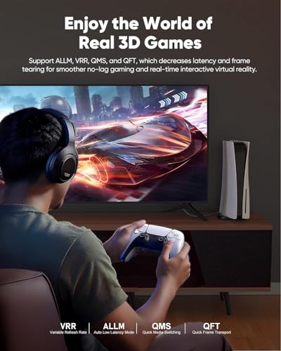 16K HDMI 2.2 Cable 96Gbps 16.4FT/5M, Ultra High Speed HDMI Braided Cord Support 4K@480Hz 8K@240Hz, HDCP 2.2&2.3, Dynamic HDR, eARC,DTS:X, Compatible with Roku TV/HDTV/PS5/Blu-ray - size: 15FT