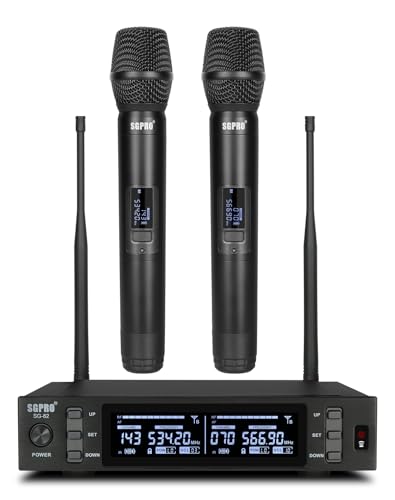 SGPRO SG-82HH Dual Handheld Wireless Microphone System, 520-590 MHz | Metal handheld mics and receiver, Adjustable UHF channels, Antenna diversity, Professional audio and events