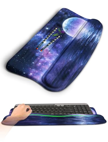 Ergonomic Wave Wrist Rest with Keyboard Stand, Cushioned Palm Rest, Comfortable Integrated Memory Foam for Natural Typing and Relieve Wrist Pain, Moon and Starry Sky - color: Moon and Starry Sky