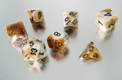 Coffee Brown DND Dice Set of 7pcs (Cappuccino) | Acrylic Polyhedral Dice Set for RPG, Dungeons and Dragons, COC, MTG, and Other Table Games Accessory – D20 System - color: Cappuccino