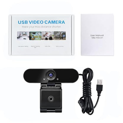 1080p Webcam with Dual Stereo Microphones & Privacy Cover, Full HD USB Desktop Web Computer Camera with Auto Light Correction for Video Conferences, Compatible with Windows & Mac, PC & Laptop