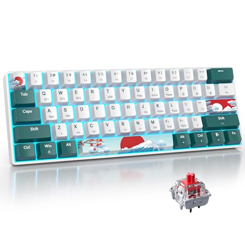 surmen Wireless Keyboard 60% Gaming Keyboard 60 Percent, Hot Swappable RGB Mini Bluetooth BT5.0/USB-C Mechanical Keyboard with Software for Windows Mac Laptop (Gateron Red, Green 61) - color: Green 61-Red Switch