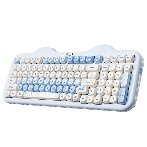 YUNZII C98 Wireless Mechanical Keyboard with Number Pad,98 Key BT5.0/2.4G/USB-C Hot Swap Gasket Mount with PBT MOA Keycaps,Custom RGB,Cute Cake Keyboard for Win/Mac (Blue, Candy Linear Switch) - color: Blue, size: Candy Linear Switch