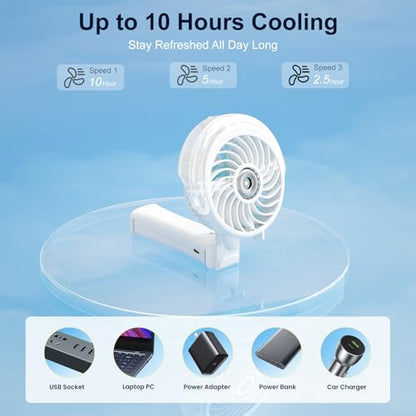 HandFan Upgraded Portable Misting Fan, Handheld Spray Water Mister Fan, USB Rechargeable Personal Mist Fans, Mini Cooling Hand Fans for Summer Beach Travel Concerts, Gifts for Women(White) - color: White, style: HF318C