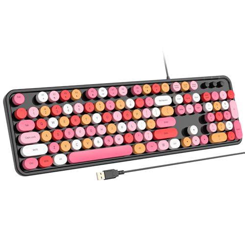 Atelus USB Wired Computer Keyboard - Retro Typewriter Keyboard - Full Size Office Keyboard with Number Pad, Caps Indicators, Foldable Stands, for PC Laptop Desktop Windows (Black Colorful) - color: Black Colorful