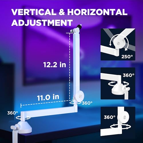 InnoGear Low Profile Mic Arm, 360° Rotatable Microphone Boom Arm Mic Stand for Fifine AM8 K669B Blue Yeti HyperX QuadCast SoloCast AT2020, with Mic Clip 3/8" to 5/8", 3/8" to 1/4" Adapter, White - color: White, style: Low-profile A