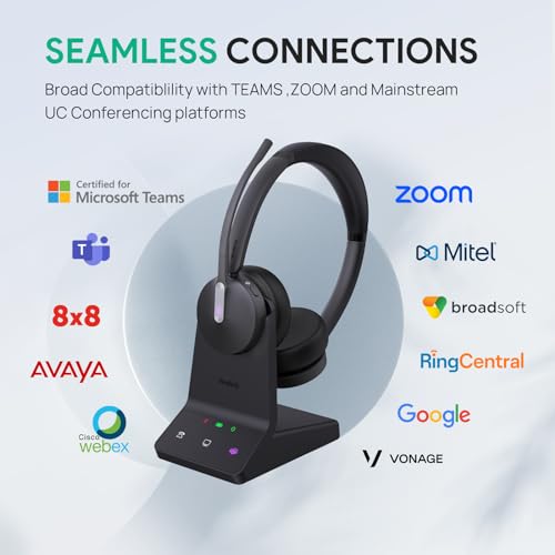 Yealink WH64 DECT & Bluetooth Dual UC Zoom Wireless Headset, 606 ft Range On Ear Work Headphones with 3X Noise Cancelling Mic, 32H Talk Time, Ringer, Office Headsets for Desk Phone, PC,Cellphone - style: WH64 Dual-UC
