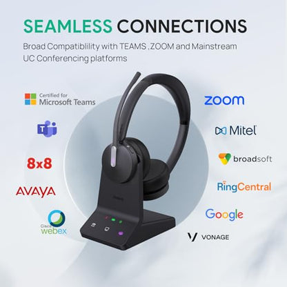 Yealink WH64 DECT & Bluetooth Dual UC Zoom Wireless Headset, 606 ft Range On Ear Work Headphones with 3X Noise Cancelling Mic, 32H Talk Time, Ringer, Office Headsets for Desk Phone, PC,Cellphone - style: WH64 Dual-UC