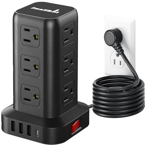 Extension Cord with Multiple Outlets, SMALLRT Surge Protector Power Strip Tower, PD 20W USB C, Outlet Extender with USB Ports 12 AC Outlets, 6.5FT Extension Cord for Home Office, Overload Protection - color: Black, size: 6.5 Ft without wireless charging 2