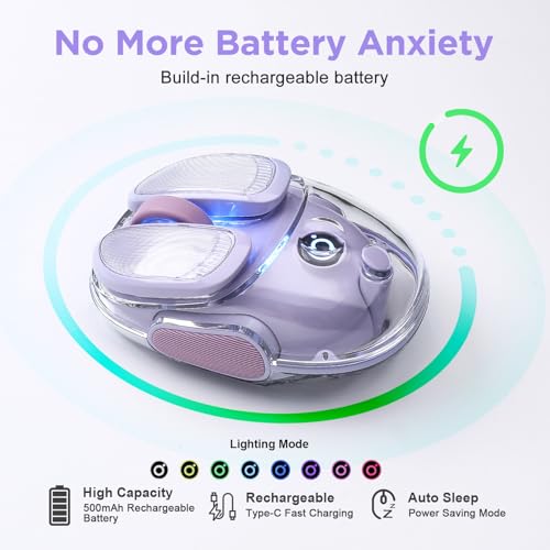 Q9 Chargeable Portable Silent 2.4GHz/Bluetooth Dual Mode Wireless Cute Mouse, 4 Adjustable DPI,4800 DPI Optical Tracking Clear Mouse with RGB Lighting, Compatible Win/Mac/Android/iOS(Purple) - color: Purple