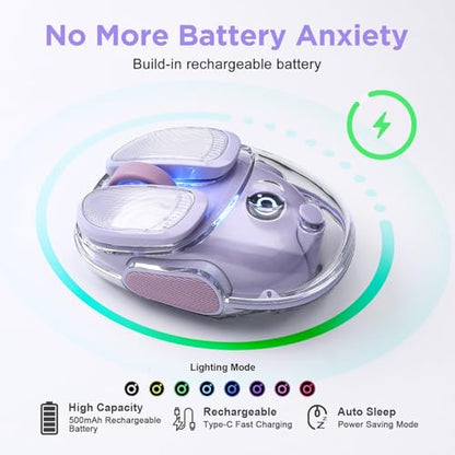 Q9 Chargeable Portable Silent 2.4GHz/Bluetooth Dual Mode Wireless Cute Mouse, 4 Adjustable DPI,4800 DPI Optical Tracking Clear Mouse with RGB Lighting, Compatible Win/Mac/Android/iOS(Purple) - color: Purple