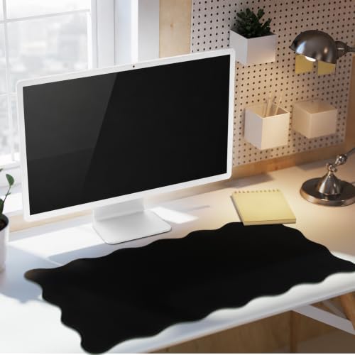 Hahafelt Scalloped Desk Mat Large Desk Pad Cute Coquette Table Mat Back to School Preppy Table Make up Pad Nonslip Graduation Gift with Stitching Waterproof Gaming(Black,31.5 x 15.8 Inches) - color: Black, size: 31.5 x 15.8 Inches