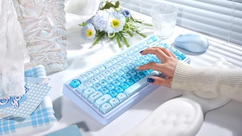 ZORNHER UR82 Wireless Foundation Mechanical Keyboard,75% Creamy Keyboard,Cute Gaming Keyboard,Jelly Crystal Gradient Keycaps,Hot Swappable,RGB Backlit,for Mac Windows,BT5.0/USB-C/2.4GHz,Ice Blue - color: Blue Breeze