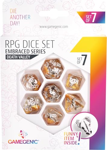 Gamegenic Embraced Series RPG Dice Set | Set of 7 Dice in a Variety of Sizes Designed for Roleplaying Games | Premium Quality Resin Dice with Unique Thematic Death Valley Design | Made by Gamegenic
