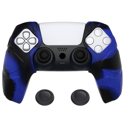 PlayVital Mecha Edition Blue & Black Ergonomic Soft Controller Silicone Case Grips for ps5, Rubber Protector Skins with Thumbstick Caps for ps5 Controller - Compatible with Charging Station - color: Blue & Black