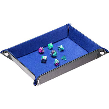 Dice Holder - Double Sided PU Leather and Velvet Folding Tray Dice Pad for Gaming and Table Games (Blue) - color: Blue