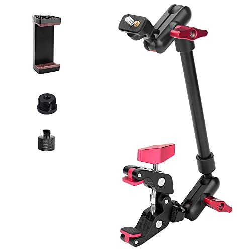 13"/34cm Magic Arm w Clamp, Camera Mount & Clamp w 1/4" 3/8" Threads and Articulating Friction Magic Arm, Overhead Phone Mount, Camera Boom Arm Mount for Light Webcam Mic Action Camera Monitor - size: 13IN-RB