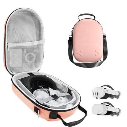 bibuks Hard Carrying Case Compatible with Oculus Meta Quest 3/3S,VR Headset Elite Strap and Touch Controller Accessories Carry Case,Hard Shell Travel Storage Bag (Pink) - color: Pink