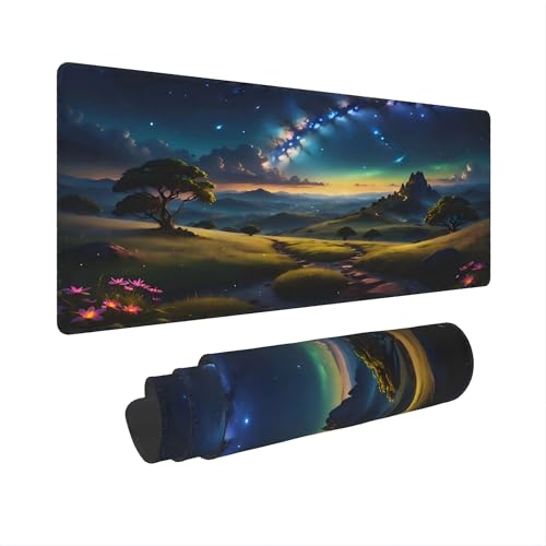 XXL Gaming Mouse Pad 35.4x15.7 inch, Starry Mountain Path Landscape Theme Desk Mat,Large Green Meadow Flower Scene Mousepad (Green Meadow) - color: Green meadow