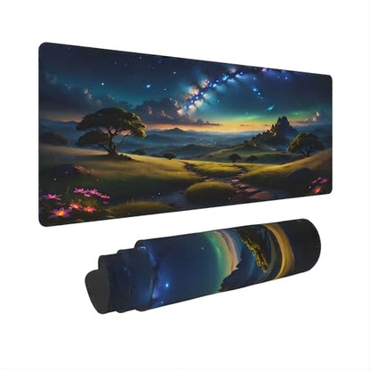 XXL Gaming Mouse Pad 35.4x15.7 inch, Starry Mountain Path Landscape Theme Desk Mat,Large Green Meadow Flower Scene Mousepad (Green Meadow) - color: Green meadow